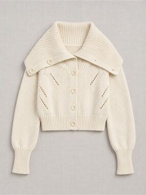 Moda International Cream Button-Front Knit Cardigan with Wide Collar